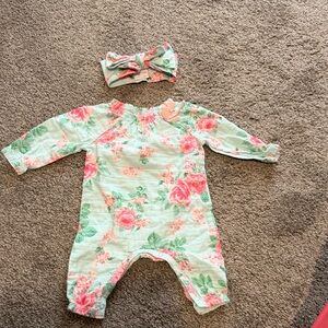 Mud Pie Pink and Green Floral Baby Headband